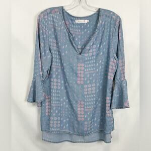 Womens Billy T Chambray Denim Top Size M Relaxed Casual Boho Soft Cozy Everyday